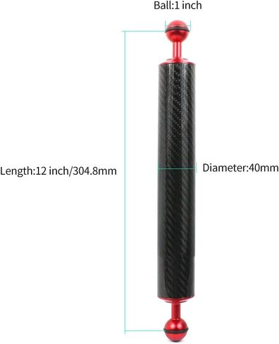 BGNing ألياف الكربون تعويم تمديد الذراع 1 "ثنائي الكرة الغوص كاميرا التصوير الفوتوغرافي D40mm 12/14 بوصة ضوء ترايبود الطفو تحت الماء (12 بوصة، أسود) in Saudi Arabia