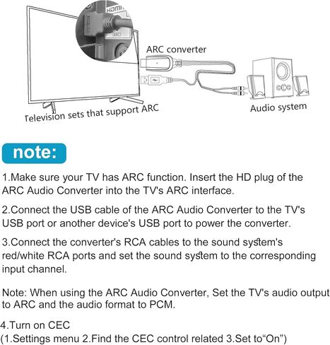 192KHz HDMI ARC to RCA Audio Converter for TV to Soundbar, Plug & Play 3.6ft/1.1m ARC to L/R Stereo RCA Male Cable Audio Extractor Adapter Splitter for Sound System Speaker Home Theater [PCM Only] in Saudi Arabia