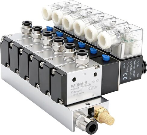 Baomain 4 صمام الملف اللولبي هوائي الفضاء 3V210-08 12VDC PT1/4 2 موقف 3 طريقة مشعب مع قاعدة كاتم الصوت مجموعة تركيبات سريعة in Kuwait