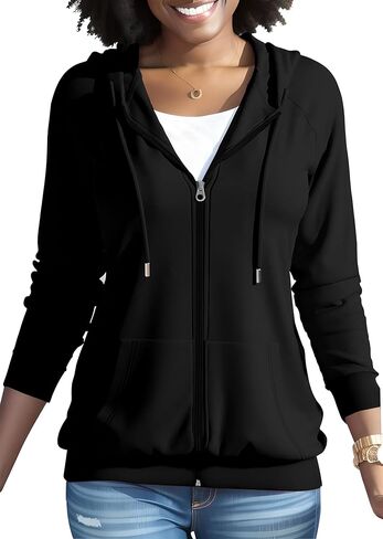 HTD Women Casual Full zip Up Hoodie Basic Lightweight Long Sweeve Sweatshirt Slotes Stacket مع جيوب in Kuwait
