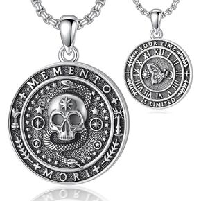 PELOVNY Memento Mori Necklace 925 Sterling Silver Memento Mori Pendant Skull Jewelry Christmas Gift for Men Women 22+2 Inch Chain in Kuwait