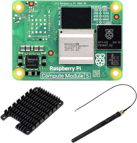 وحدة حساب Waveshare CM5 Pi 5، تأتي مع جهاز Raspberry Pi CM5016016 الرسمي (بدون اتصال لاسلكي، وذاكرة وصول عشوائي سعتها 16 جيجابايت، وفلاش eMMC سعة 16 جيجابايت)، ومجموعة هوائي ومشتت حرارة. (3 العناصر) in Kuwait