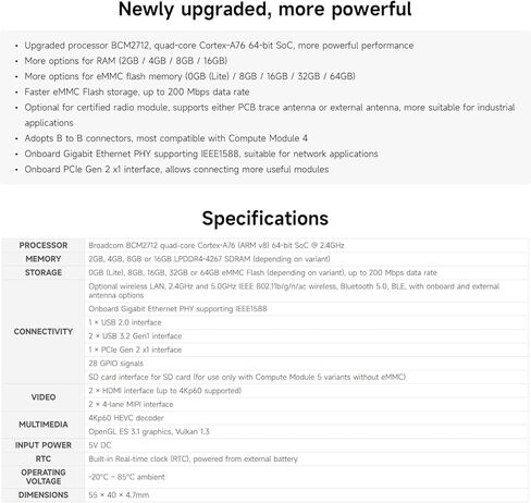 وحدة حساب Waveshare CM5 Pi 5، تأتي مع جهاز Raspberry Pi CM5016016 الرسمي (بدون اتصال لاسلكي، وذاكرة وصول عشوائي سعتها 16 جيجابايت، وفلاش eMMC سعة 16 جيجابايت)، ومجموعة هوائي ومشتت حرارة. (3 العناصر) in Kuwait