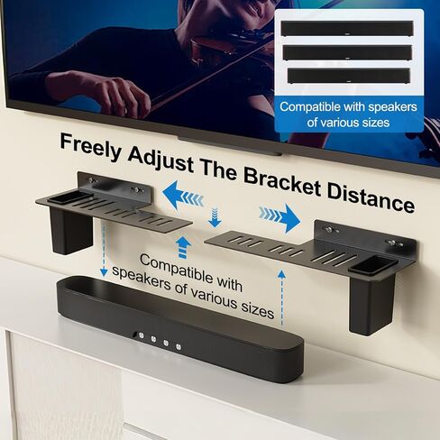 Soundbar Mount Under TV, Duty Steel Wall Mount Bracket with 2 Storage Boxes, Universal Sound Bar TV Mount Bracket Fits Most of Sound Bars Up to 88 Lbs, Sound Bar Stand Compatible with Samsung, JBL, LG in Kuwait
