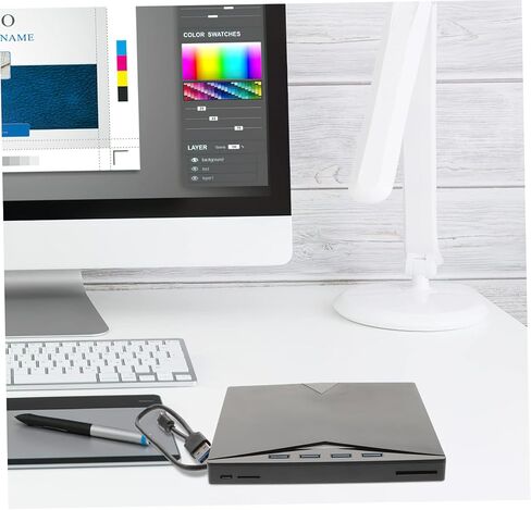 محرك أقراص DVD خارجي كاتب USB من النوع C محرك أقراص ضوئي محمول مع وسادة منزلقة متعددة الوظائف ناسخ أقراص DVD CD متوافق مع سطح المكتب المحمول لتشغيل الفيديو وتثبيت النظام in Kuwait