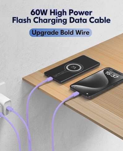 2 حزمة كابل USB C 60 وات 6FT USB نوع C كابل شحن سريع لهاتف iPhone 16/16 Plus/16 Pro Max/15/15 Plus/15 Pro Max، MacBook Pro، iPad Pro Air، Samsung S24/S24 Ultra/S23 (أرجواني) in Saudi Arabia