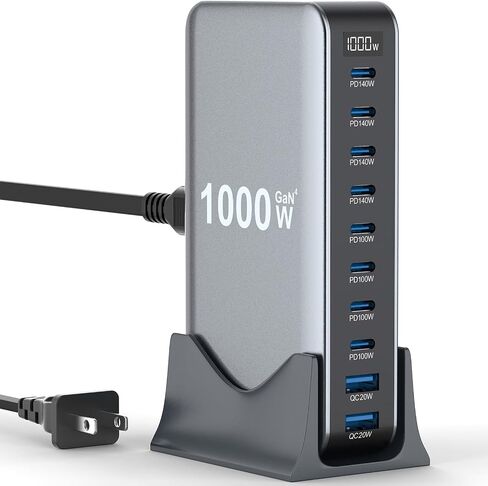 كتلة شاحن سريع USB C بقدرة 1000 واط، محطة شحن USB ذات 10 منافذ، منفذ GaN Ⅳ Pro مزدوج 140 واط PD PPS لأجهزة متعددة، شاحن حائط للكمبيوتر المحمول متوافق مع DELL وHP وMacBook Pro وiPhone17/16 pro وGalaxy S24. in Saudi Arabia