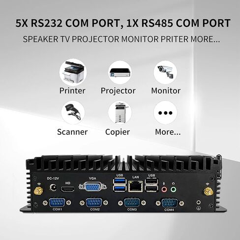كمبيوتر صغير بدون مروحة، I5 7200U، 8 جيجابايت DDR4، 256 جيجابايت SSD كمبيوتر صغير صناعي، شاشة 4K، 5xCOM RS232، 1xCOM RS485، حافظة معدنية in Kuwait