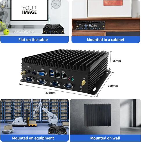 كمبيوتر صغير بدون مروحة، I5 7200U، 8 جيجابايت DDR4، 256 جيجابايت SSD كمبيوتر صغير صناعي، شاشة 4K، 5xCOM RS232، 1xCOM RS485، حافظة معدنية in Kuwait