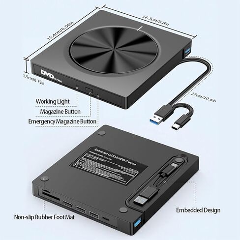 تعمل أقراص DVD الخارجية على تشغيل أجهزة حرق USB3.0 من النوع C مع 4 منافذ USB وفتحات بطاقة SDTF لأجهزة الكمبيوتر المحمول والكمبيوتر الشخصي in Kuwait
