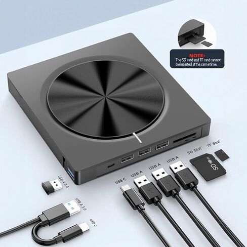 تعمل أقراص DVD الخارجية على تشغيل أجهزة حرق USB3.0 من النوع C مع 4 منافذ USB وفتحات بطاقة SDTF لأجهزة الكمبيوتر المحمول والكمبيوتر الشخصي in Kuwait