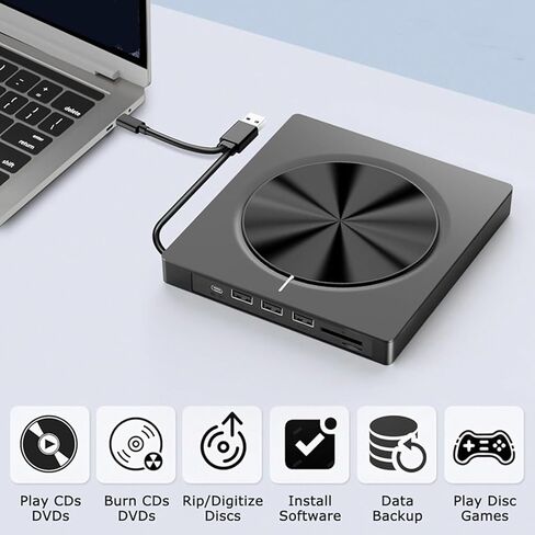 تعمل أقراص DVD الخارجية على تشغيل أجهزة حرق USB3.0 من النوع C مع 4 منافذ USB وفتحات بطاقة SDTF لأجهزة الكمبيوتر المحمول والكمبيوتر الشخصي in Kuwait