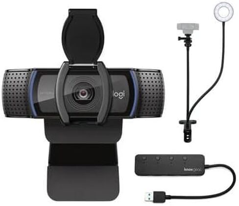 Logitech C920S Pro HD Webcam Bundle with Webcam Stand with Selfie Ring Light and 4-Port USB Hub (3 Items) in Saudi Arabia
