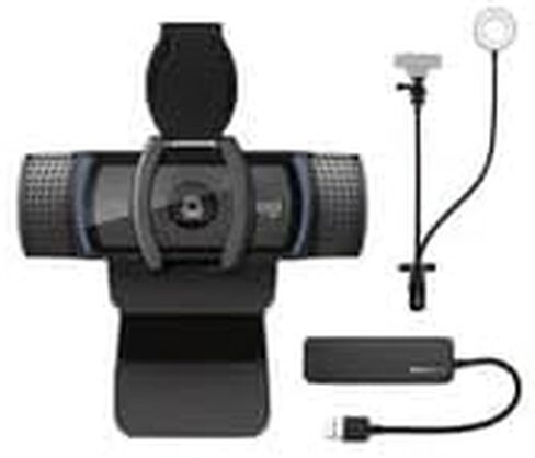 Logitech C920S Pro HD Webcam Bundle with Webcam Stand with Selfie Ring Light and 4-Port USB Hub (3 Items) in Saudi Arabia