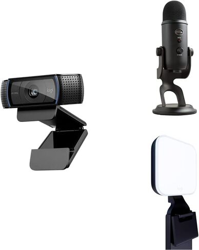 كاميرا ويب Logitech C920x HD Pro، بدقة Full HD 1080p/30fps - أسود مع ميكروفون USB أزرق من Yeti - ضوء Blackout وLitra Glow Premium LED مع TrueSoft - جرافيت in Kuwait