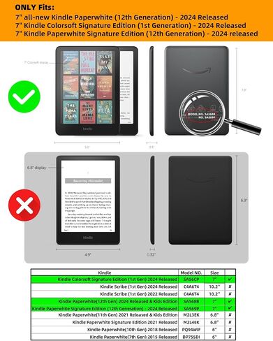Case for 7" Kindle Paperwhite 12th Gen 2024 & Kindle Colorsoft Signature Edition (7"), PU Leather Stand Cover with Hand Strap, Card Slot, Auto Wake/Sleep in Saudi Arabia