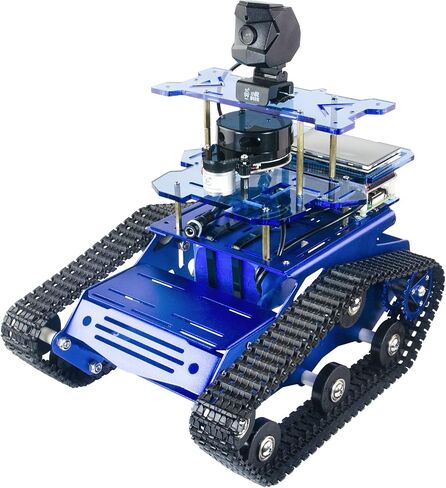مجموعة سيارة روبوت Raspberry Pi Smart AI، سيارة خزان ROS SLAM مع ملاحة خرائط LIDAR، كاميرا عالية الدقة، مشروع برمجة شاشة تعمل باللمس 3.5 بوصة للبالغين (أسود مع Raspberry Pi) in Kuwait