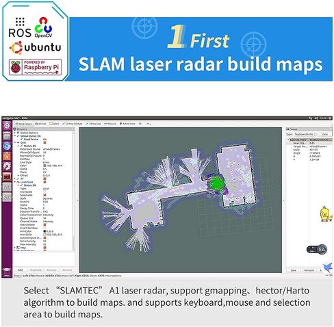 مجموعة سيارة روبوت Raspberry Pi Smart AI، سيارة خزان ROS SLAM مع ملاحة خرائط LIDAR، كاميرا عالية الدقة، مشروع برمجة شاشة تعمل باللمس 3.5 بوصة للبالغين (أسود مع Raspberry Pi) in Kuwait