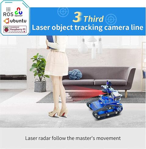 مجموعة سيارة روبوت Raspberry Pi Smart AI، سيارة خزان ROS SLAM مع ملاحة خرائط LIDAR، كاميرا عالية الدقة، مشروع برمجة شاشة تعمل باللمس 3.5 بوصة للبالغين (أسود مع Raspberry Pi) in Kuwait