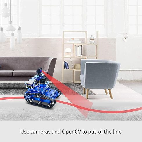 مجموعة سيارة روبوت Raspberry Pi Smart AI، سيارة خزان ROS SLAM مع ملاحة خرائط LIDAR، كاميرا عالية الدقة، مشروع برمجة شاشة تعمل باللمس 3.5 بوصة للبالغين (أسود مع Raspberry Pi) in Kuwait