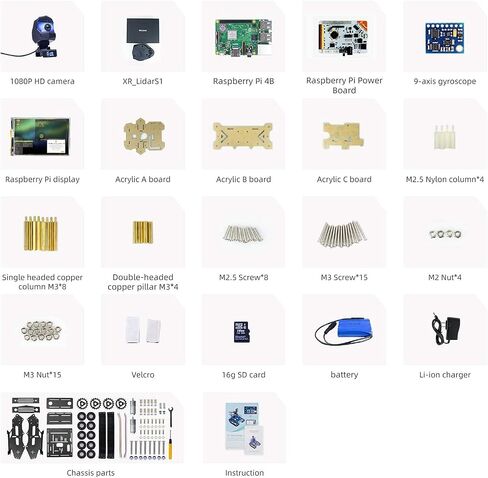 مجموعة سيارة روبوت Raspberry Pi Smart AI، سيارة خزان ROS SLAM مع ملاحة خرائط LIDAR، كاميرا عالية الدقة، مشروع برمجة شاشة تعمل باللمس 3.5 بوصة للبالغين (أسود مع Raspberry Pi) in Kuwait