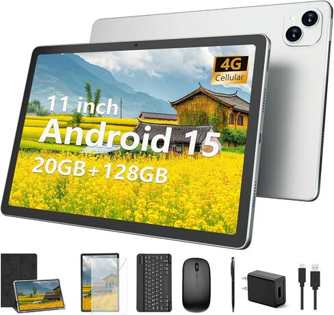 تابلت 11 بوصة يعمل بنظام Android 15 مع لوحة مفاتيح وذاكرة وصول عشوائي 20 جيجابايت وتخزين 128 جيجابايت، أحدث جهاز لوحي خلوي لعام 2025 4G LTE T-moblie Phablet، T615 ثماني النواة 8000 مللي أمبير في الساعة، كاميرا 13 ميجابكسل + 5 ميجابكسل، 5G واي فاي وبلوتوث  in Kuwait