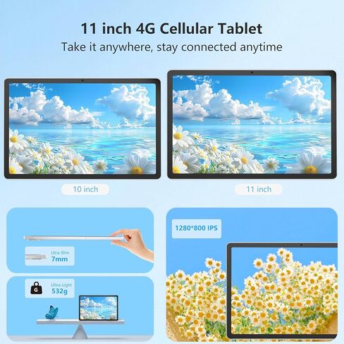 تابلت 11 بوصة يعمل بنظام Android 15 مع لوحة مفاتيح وذاكرة وصول عشوائي 20 جيجابايت وتخزين 128 جيجابايت، أحدث جهاز لوحي خلوي لعام 2025 4G LTE T-moblie Phablet، T615 ثماني النواة 8000 مللي أمبير في الساعة، كاميرا 13 ميجابكسل + 5 ميجابكسل، 5G واي فاي وبلوتوث  in Kuwait