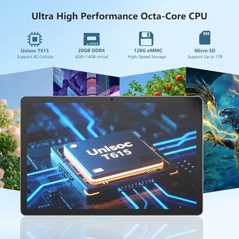 تابلت 11 بوصة يعمل بنظام Android 15 مع لوحة مفاتيح وذاكرة وصول عشوائي 20 جيجابايت وتخزين 128 جيجابايت، أحدث جهاز لوحي خلوي لعام 2025 4G LTE T-moblie Phablet، T615 ثماني النواة 8000 مللي أمبير في الساعة، كاميرا 13 ميجابكسل + 5 ميجابكسل، 5G واي فاي وبلوتوث  in Kuwait