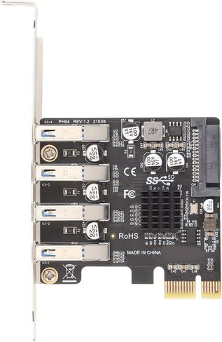 بطاقة توسيع SUNGOOYUE VL805 USB 3.0 PCIe، 4 منافذ، سرعة نقل 5 جيجابت في الثانية، متوافقة مع الارتفاع الكامل ونصف، مصدر طاقة داخلي in Kuwait