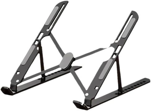 Portable Laptop Stand, Foldable Aluminum Alloy Computer Riser, Rose Gold, Adjustable Height, Anti-Slip Design, Ergonomic Desktop Holder for MacBook, Notebook (Black) in Saudi Arabia
