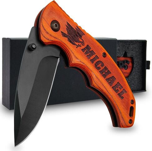 Custom Pocket Knife – Laser Engraved Pocket Knife Gift for Men, Personalized Knife for Camping, Hunting, Everyday Carry – 3.9-inch Stainless Steel Blade, 4.5-inch Rosewood Handle in Saudi Arabia