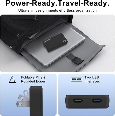 شاحن USB C بقدرة 65 وات، شاحن حائط Slim GaN مدمج سريع PPS لجهاز Nintendo Switch 2، Steam Deck، ROG Ally، iPhone 17/16/15/14، MacBook Air، iPad Pro، Galaxy S24/S23/Note20، Pixel 9/8،2xUSB-C in Kuwait