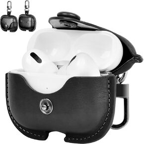 لحافظة AirPods 4 الجلدية | حافظة AirPods الجيل الرابع اللطيفة من قطعة واحدة | مع سلسلة المفاتيح | حافظة سماعات ايربودز الجيل الرابع للرجال والنساء موديل A3058/A3059 (أسود) in Kuwait