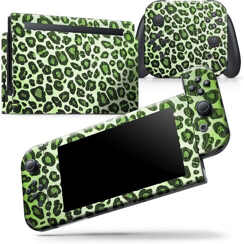 Design Skinz - متوافق مع Nintendo Switch Joy-Con فقط - غطاء حماية من الفينيل مقاوم للخدش وقابل للإزالة - طباعة جلد الفهد باللون الأخضر النابض بالحياة in Saudi Arabia