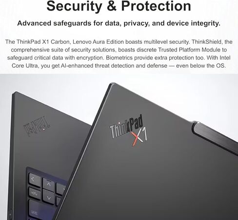 لاب توب Lenovo ThinkPad X1 Carbon Gen 13 Business AI، Intel Core Ultra 7 255U، شاشة لمس FHD+ 14 بوصة، 32 جيجا DDR5، 2 تيرابايت SSD، كاميرا IR 1080p، بصمة الإصبع، Wi-Fi 6E، Win 11 Pro، حزمة مع موزع USB-C 7 في 1 in Saudi Arabia