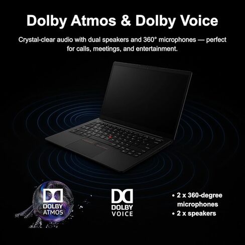 لاب توب Lenovo ThinkPad X1 Carbon Gen 13 Business AI، Intel Core Ultra 7 255U، شاشة لمس FHD+ 14 بوصة، 32 جيجا DDR5، 2 تيرابايت SSD، كاميرا IR 1080p، بصمة الإصبع، Wi-Fi 6E، Win 11 Pro، حزمة مع موزع USB-C 7 في 1 in Saudi Arabia