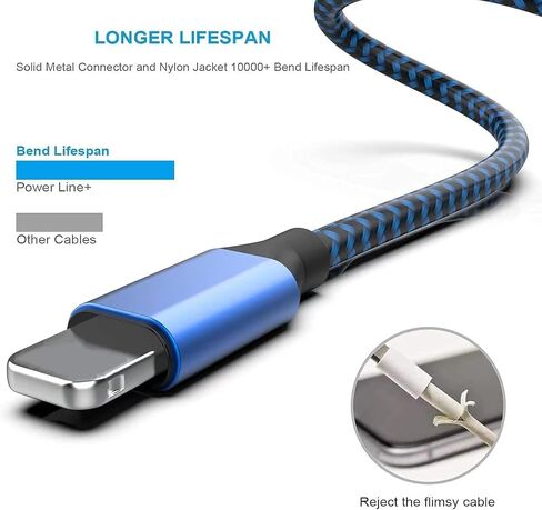 2Pack,6 FT Nylon Braided Lig-ning Cable Fast Charging High Speed ​​Data Sync Transfer, Compatible with Phone 14 13 12 11 Pro Max/Xs/SE in Saudi Arabia