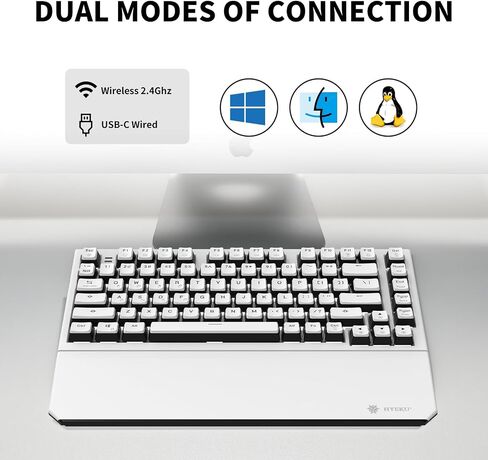 لوحة مفاتيح ألعاب ميكانيكية لاسلكية Hexgears X2 TKL مع مسند معصم مغناطيسي، لوحة مفاتيح مريحة ثنائية الوضع 2.4 جيجا هرتز/USB-C، مفاتيح خطية مسبقة التشحيم، لوحات مفاتيح ألعاب كمبيوتر بإضاءة خلفية LED بيضاء in Kuwait