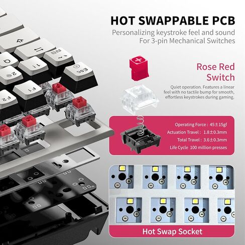 لوحة مفاتيح ألعاب ميكانيكية لاسلكية Hexgears X2 TKL مع مسند معصم مغناطيسي، لوحة مفاتيح مريحة ثنائية الوضع 2.4 جيجا هرتز/USB-C، مفاتيح خطية مسبقة التشحيم، لوحات مفاتيح ألعاب كمبيوتر بإضاءة خلفية LED بيضاء in Kuwait