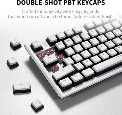 لوحة مفاتيح ألعاب ميكانيكية لاسلكية Hexgears X2 TKL مع مسند معصم مغناطيسي، لوحة مفاتيح مريحة ثنائية الوضع 2.4 جيجا هرتز/USB-C، مفاتيح خطية مسبقة التشحيم، لوحات مفاتيح ألعاب كمبيوتر بإضاءة خلفية LED بيضاء in Kuwait