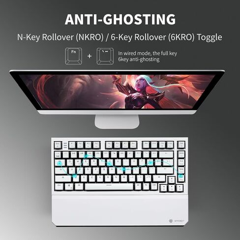 لوحة مفاتيح ألعاب ميكانيكية لاسلكية Hexgears X2 TKL مع مسند معصم مغناطيسي، لوحة مفاتيح مريحة ثنائية الوضع 2.4 جيجا هرتز/USB-C، مفاتيح خطية مسبقة التشحيم، لوحات مفاتيح ألعاب كمبيوتر بإضاءة خلفية LED بيضاء in Kuwait