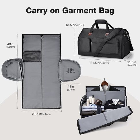 حقائب دفل الملابس للسفر، Pucuwu قابلة للحمل للرجال والنساء، تخزين جاف ورطب، حجرة للأحذية، 2 في 1 حقيبة ملابس معلقة تناسب حقائب السفر لرحلات العمل (أسود) in Kuwait