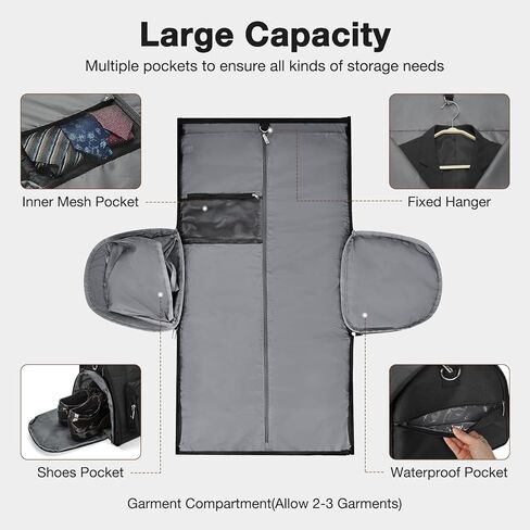 حقائب دفل الملابس للسفر، Pucuwu قابلة للحمل للرجال والنساء، تخزين جاف ورطب، حجرة للأحذية، 2 في 1 حقيبة ملابس معلقة تناسب حقائب السفر لرحلات العمل (أسود) in Kuwait