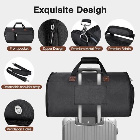 حقائب دفل الملابس للسفر، Pucuwu قابلة للحمل للرجال والنساء، تخزين جاف ورطب، حجرة للأحذية، 2 في 1 حقيبة ملابس معلقة تناسب حقائب السفر لرحلات العمل (أسود) in Kuwait