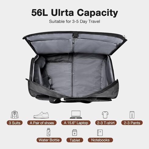 حقائب دفل الملابس للسفر، Pucuwu قابلة للحمل للرجال والنساء، تخزين جاف ورطب، حجرة للأحذية، 2 في 1 حقيبة ملابس معلقة تناسب حقائب السفر لرحلات العمل (أسود) in Kuwait