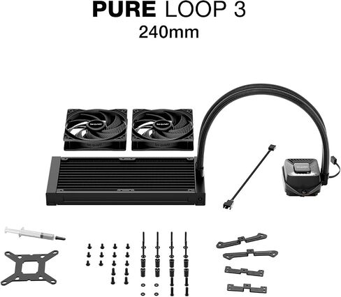 be quiet! Pure Loop 3 240 mm All-in-One Water Cooling for Slightly Overclocked AMD/Intel Systems, 2x Pure Wings 3 120 mm PWM High-Speed Fans, High Static Pressure, Whisper-Quiet PWM Pump in Saudi Arabia