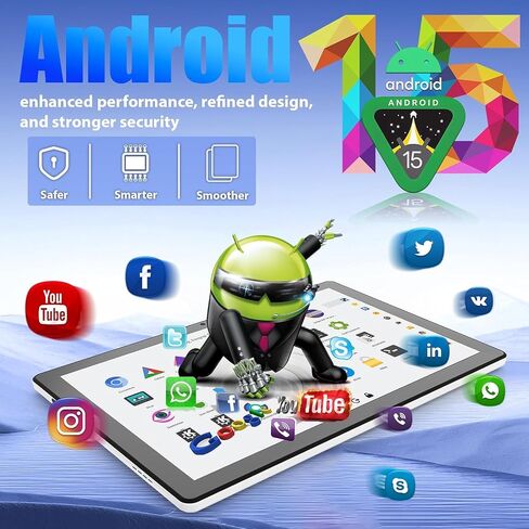 Evermyth Android 15 Tablet 11 Inch, 6800mAh, 24GB RAM+128GB ROM (TF 1TB) with Octa-Core, 1280 * 800P, Widevine L1+OMS, WiFi 6, Bluetooth 5.4, 8 in 1 Tablet with Keyboard, Mouse, Black in Kuwait