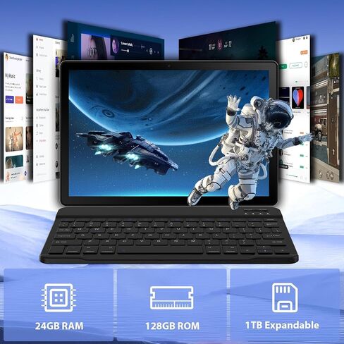 Evermyth Android 15 Tablet 11 Inch, 6800mAh, 24GB RAM+128GB ROM (TF 1TB) with Octa-Core, 1280 * 800P, Widevine L1+OMS, WiFi 6, Bluetooth 5.4, 8 in 1 Tablet with Keyboard, Mouse, Black in Kuwait