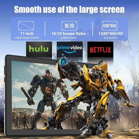 Evermyth Android 15 Tablet 11 Inch, 6800mAh, 24GB RAM+128GB ROM (TF 1TB) with Octa-Core, 1280 * 800P, Widevine L1+OMS, WiFi 6, Bluetooth 5.4, 8 in 1 Tablet with Keyboard, Mouse, Black in Kuwait