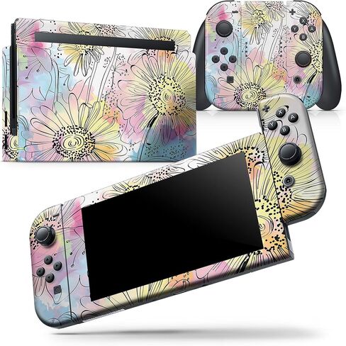 Design Skinz - متوافق مع Nintendo DSi XL - غطاء حماية من الفينيل قابل للإزالة ومقاوم للخدش - زهور ملونة بألوان مائية in Kuwait